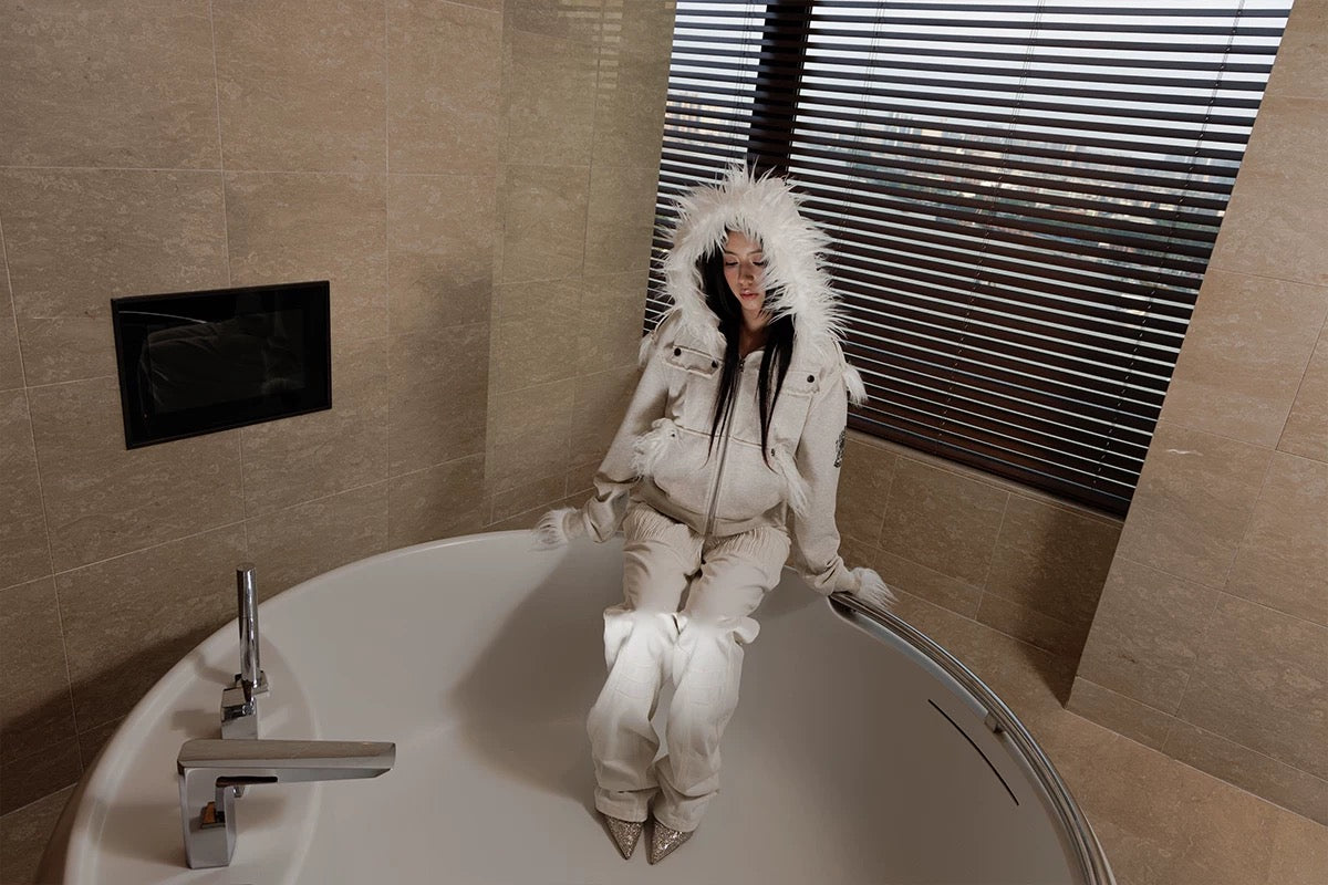 徽章印花毛邊拼接毛領夾克