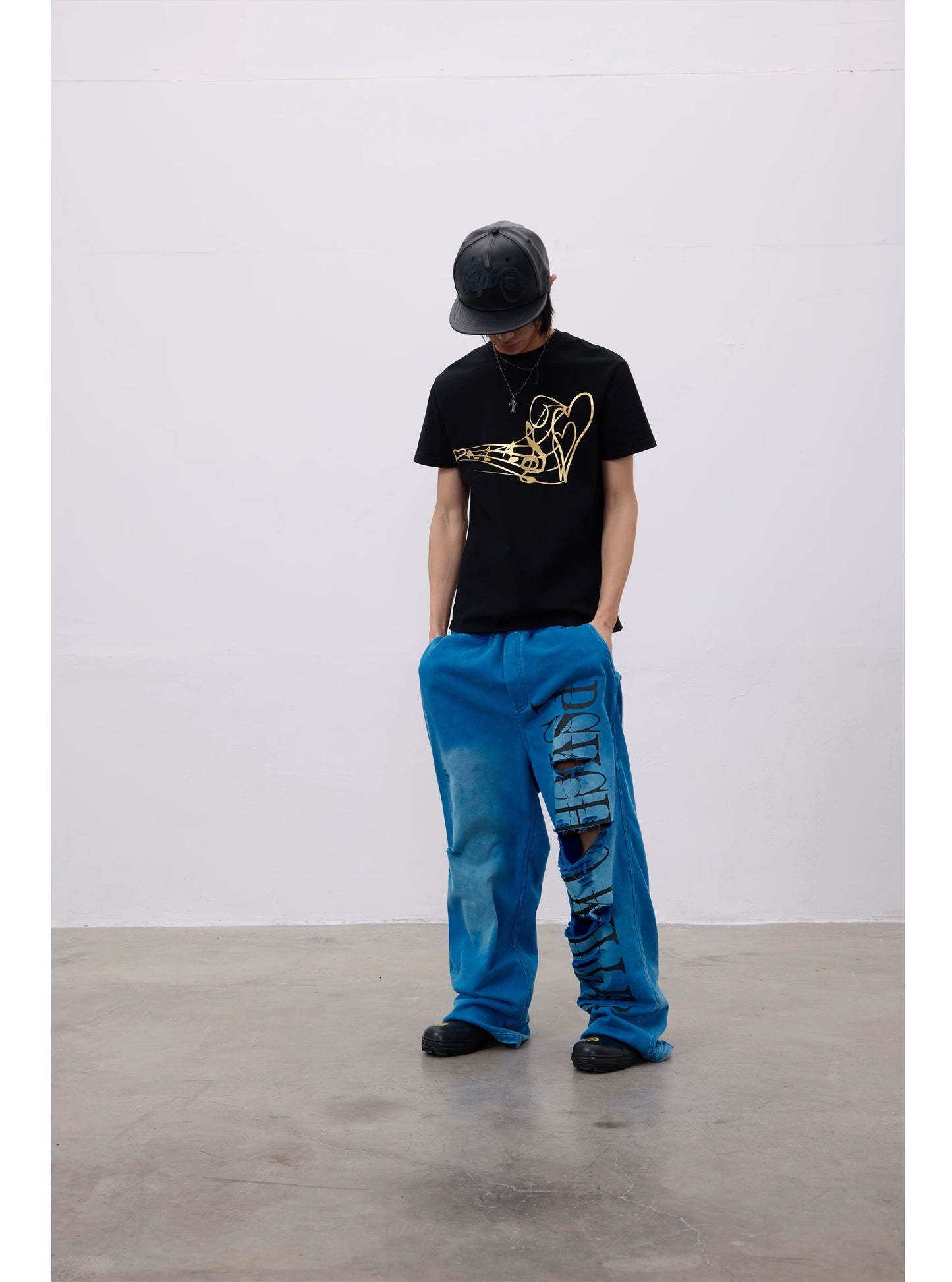 PSYCHOKILLER Washed Blue Distressed Sweatpants