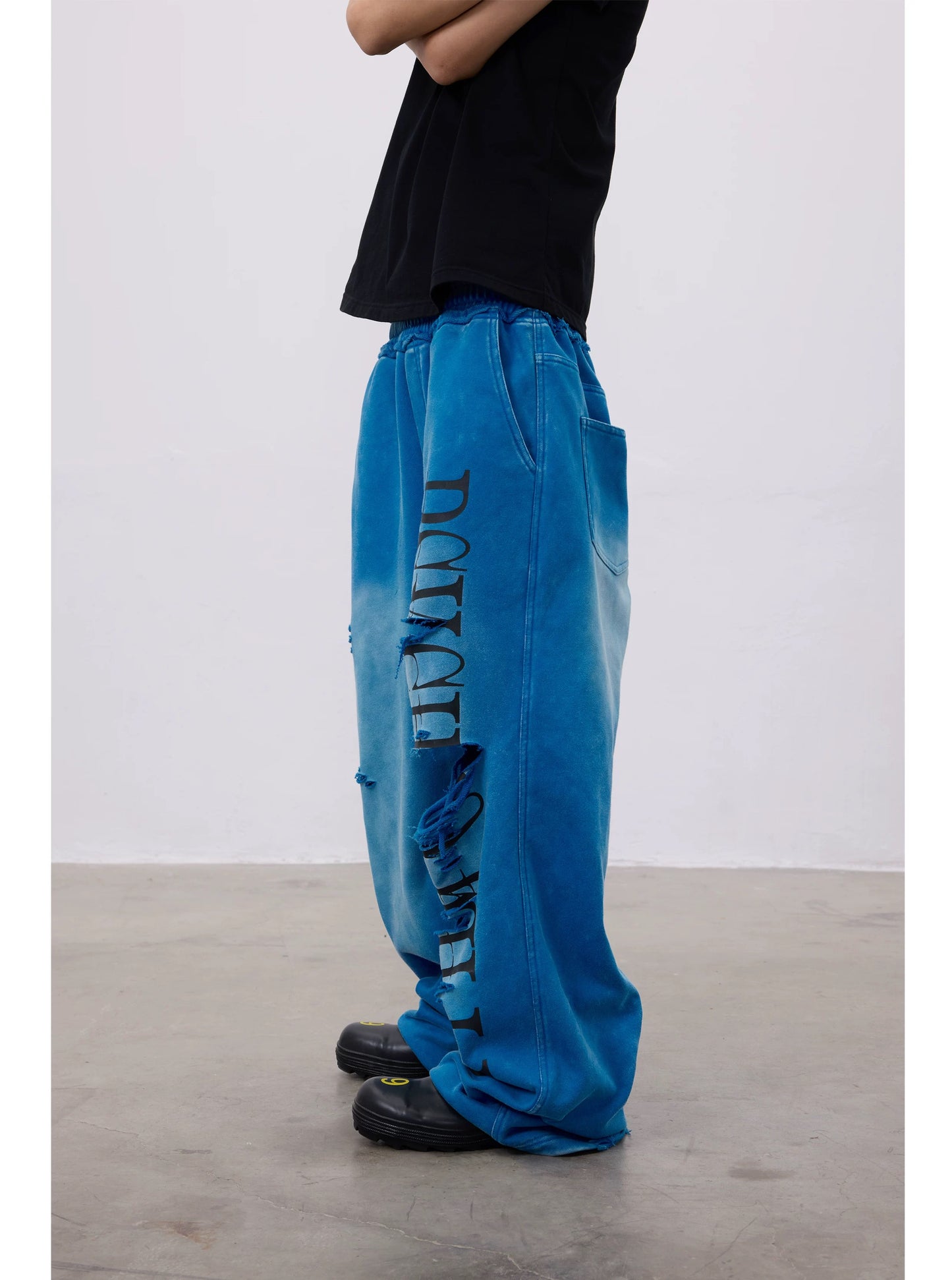 PSYCHOKILLER Washed Blue Distressed Sweatpants