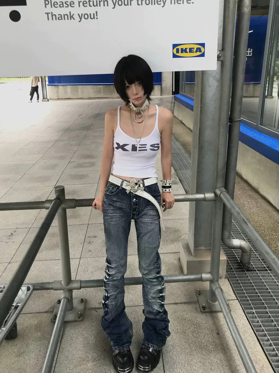 Ice Blue Cracked Wash Saber Fit Jeans